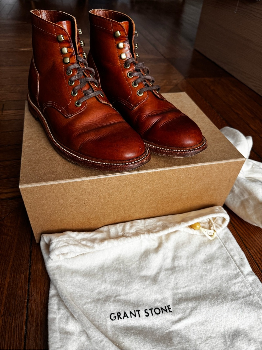 Grant Stone Diesel Badalassi Saddle Tan Men’s Leather Lace-Up Boots sz 10D 10.5D